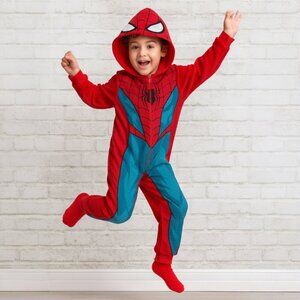NWT Red Spiderman Plush Character Hoodie fleece sleeper Soft & Fluffy Toddler